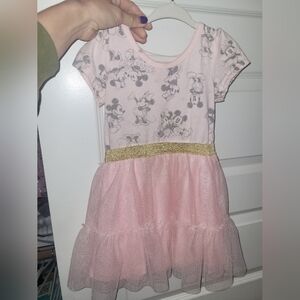 Pink Tutu Dress with Mickey Mouse Print and Gold Accents
